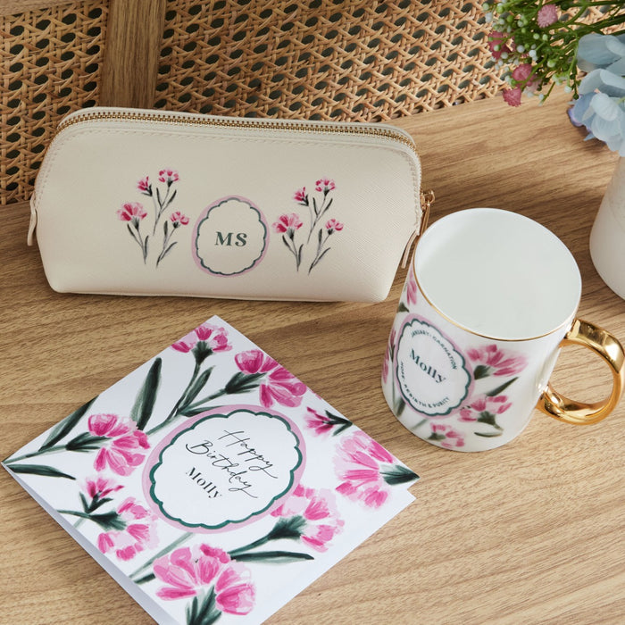 Personalised Birth Flower Mug & Make Up Bag Gift Set