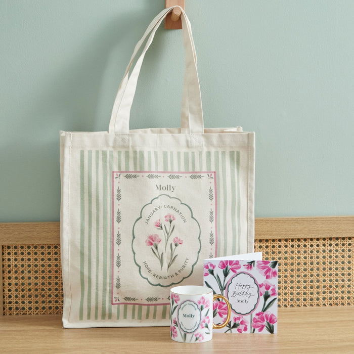 Personalised Birth Flower Mug & Tote Bag Gift Set