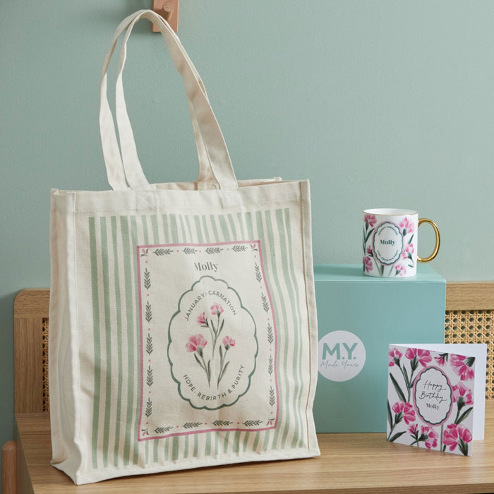 Personalised Birth Flower Mug & Tote Bag Gift Set