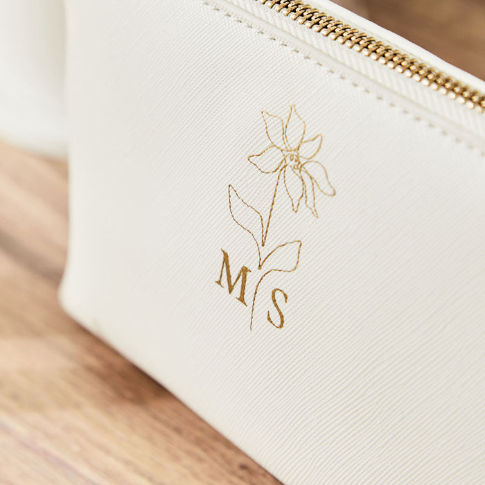 Personalised Birth Flower White Medium Make-Up Bag