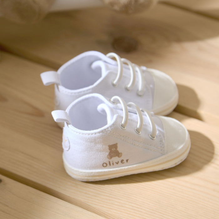 Personalised Biscuit Bear White Baby High Tops