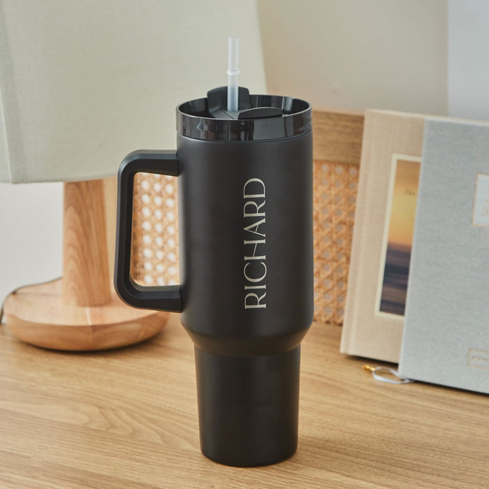 Personalised Black 1.2l Thermal Travel Handle Tumbler
