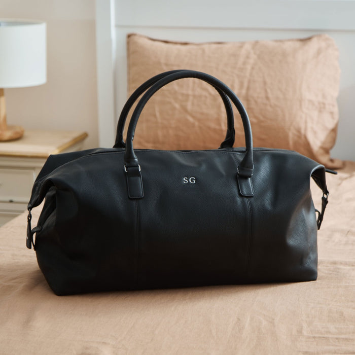 Personalised Black Embroidered PU Weekend Holdall Bag