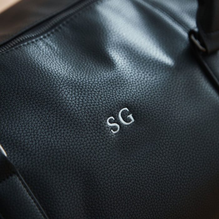 Personalised Black Embroidered PU Weekend Holdall Bag