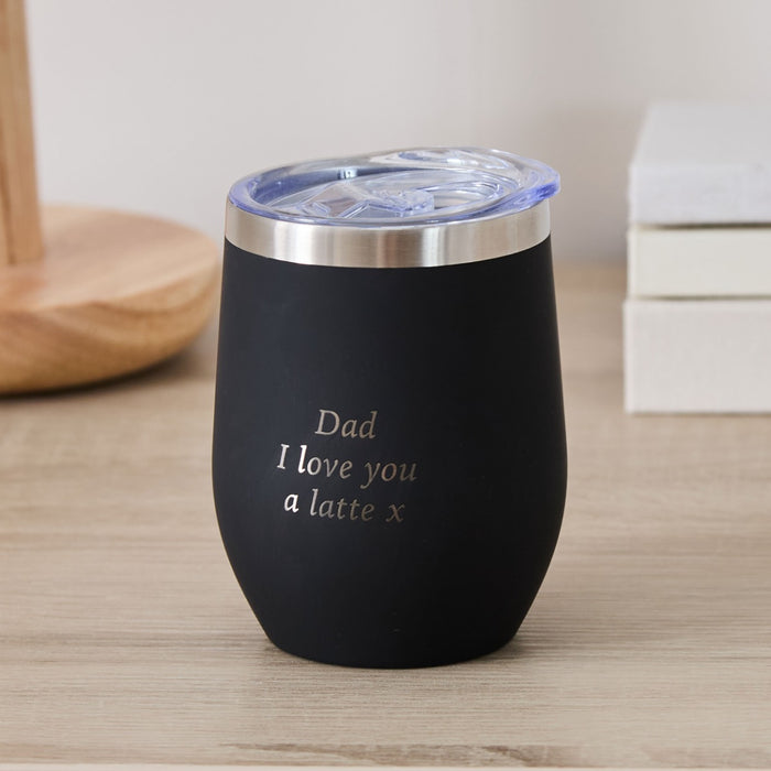 Personalised Black Travel Coffee Cup in Stainless Steel