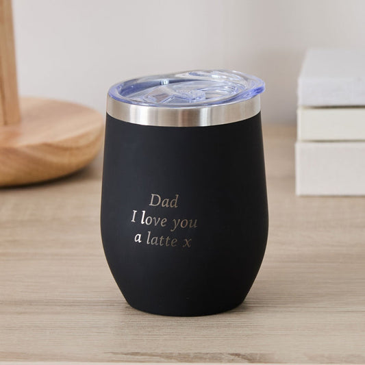 Personalised Black Travel Coffee Cup in Stainless Steel