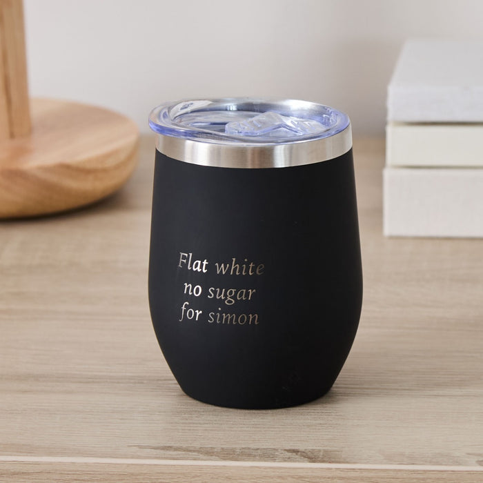 Personalised Black Travel Coffee Cup in Stainless Steel