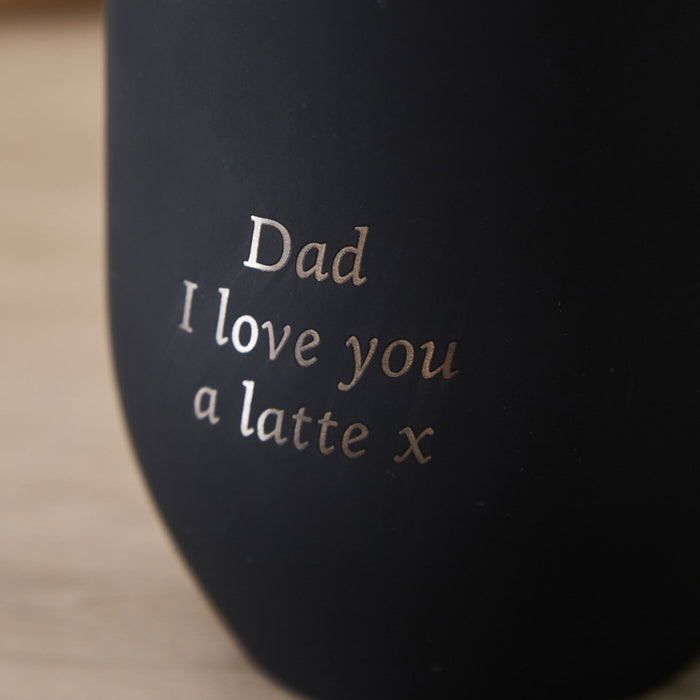 Personalised Black Travel Coffee Cup in Stainless Steel