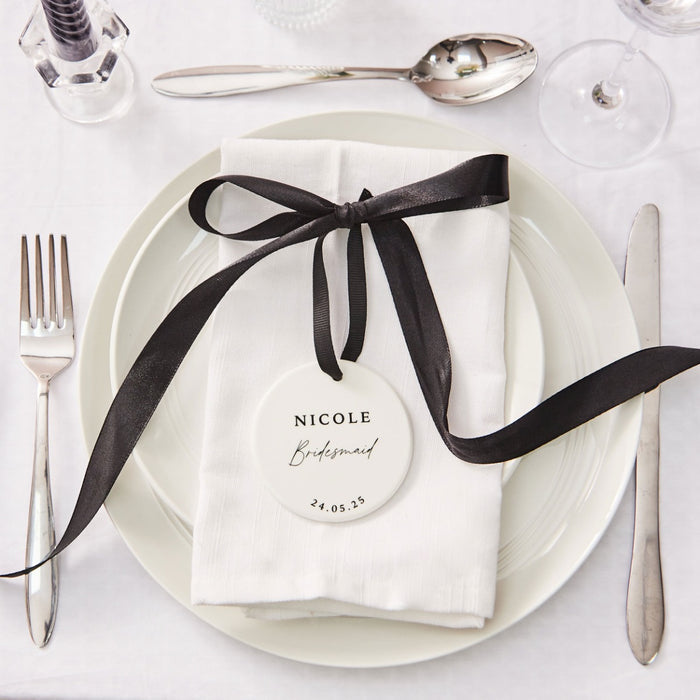 Personalised Black & White Bridal Party Ceramic Hanging Disc Decoration