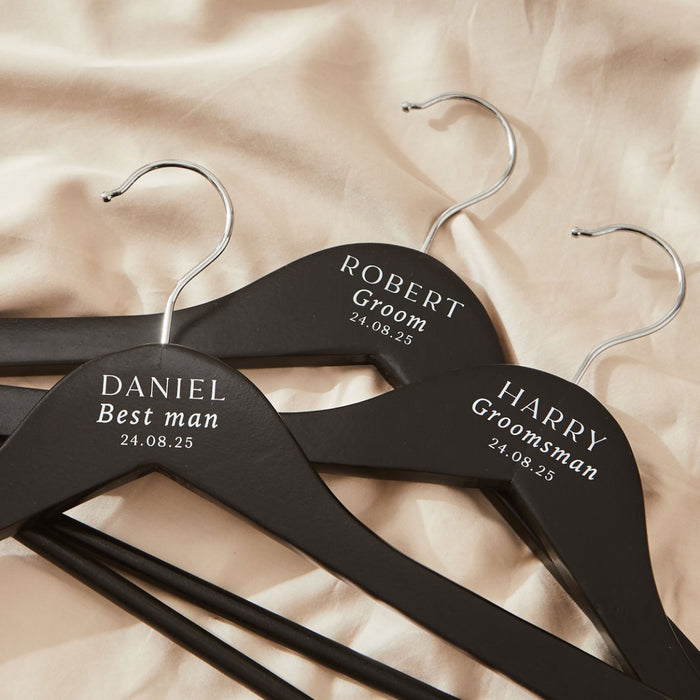 Personalised Black & White Wedding Wooden Coat Hanger in Black