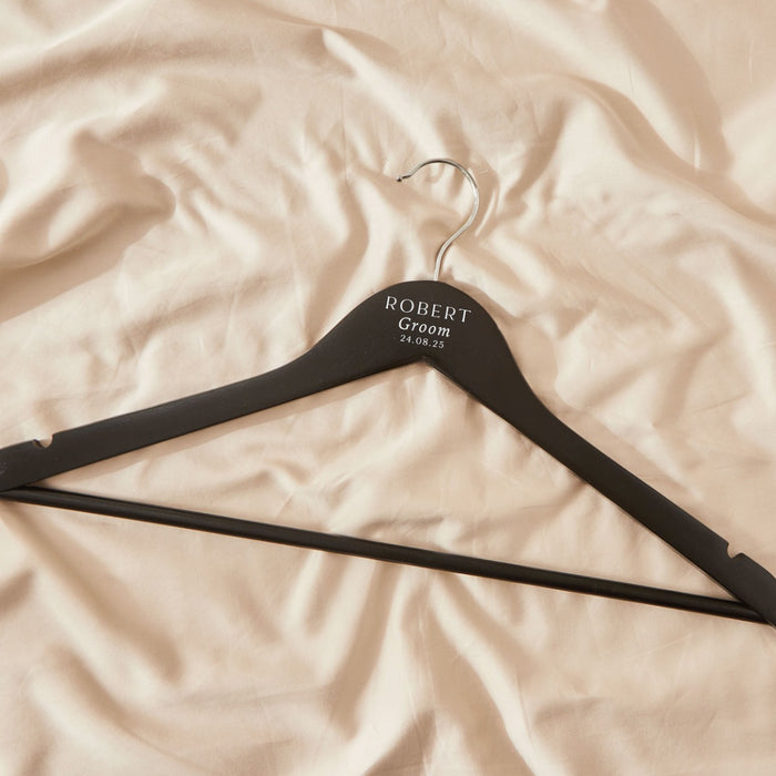 Personalised Black & White Wedding Wooden Coat Hanger in Black