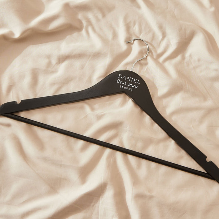 Personalised Black & White Wedding Wooden Coat Hanger in Black