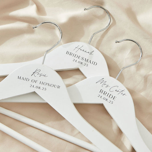 Personalised Black & White Wedding Wooden Coat Hanger in White