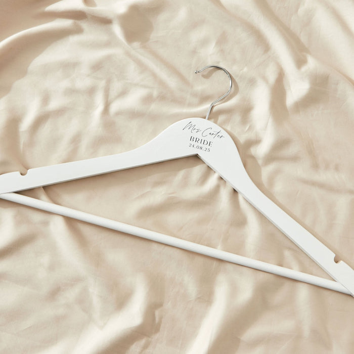 Personalised Black & White Wedding Wooden Coat Hanger in White