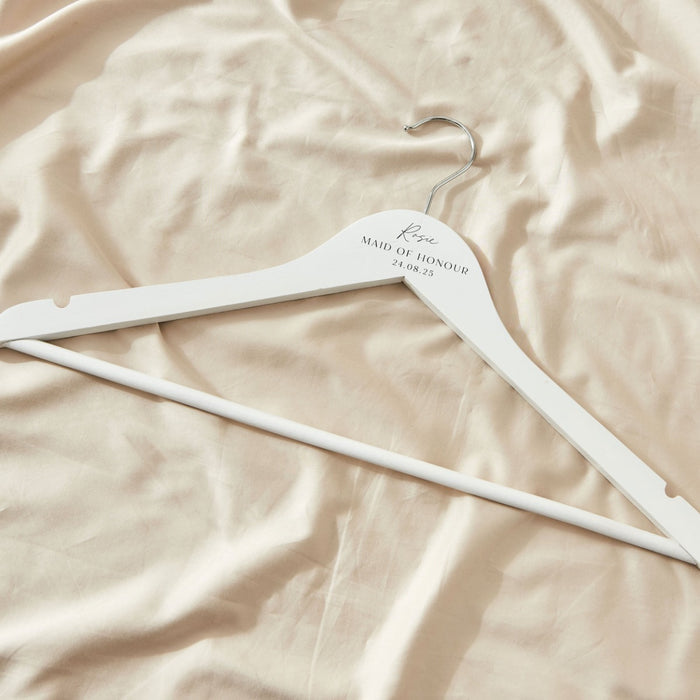 Personalised Black & White Wedding Wooden Coat Hanger in White