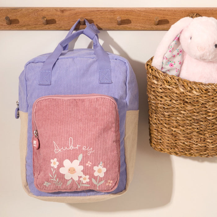 Personalised Blossom & Bloom Medium Patchwork Pink Cord Backpack