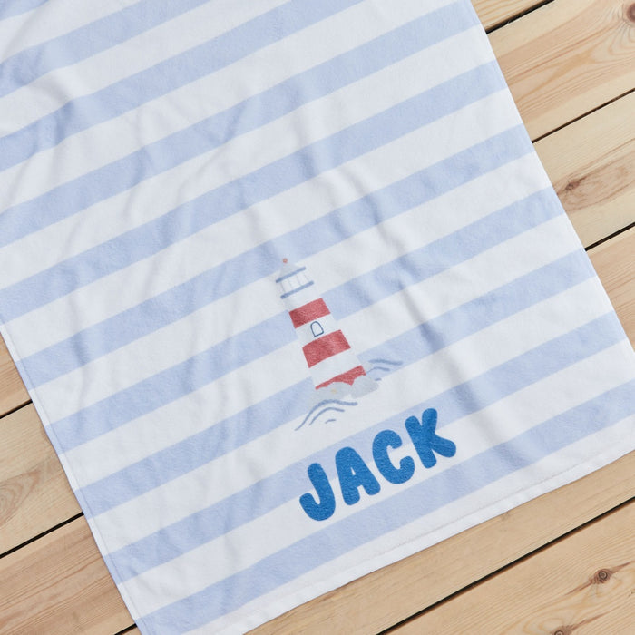 Personalised Blue Boat Beach Towel