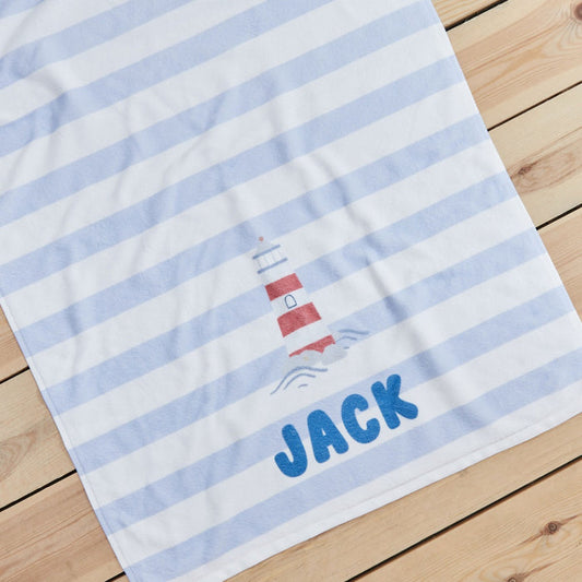 Personalised Blue Boat Beach Towel