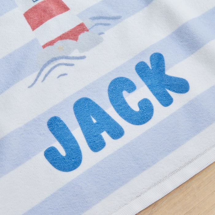 Personalised Blue Boat Beach Towel