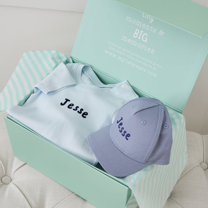 Personalised Blue Cap and T-Shirt Gift Set