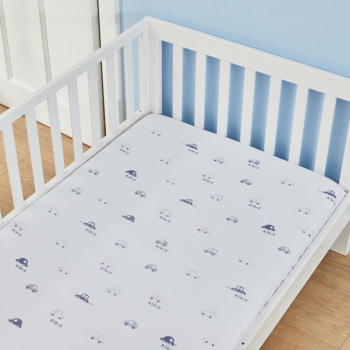 Personalised Blue Car All-Over Print Fitted Cot Sheet 70x140cm