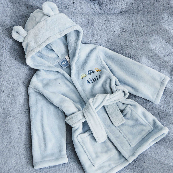 Personalised Blue Car Fleece Robe with Ears