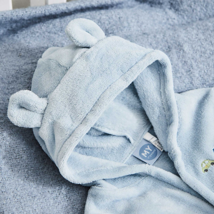 Personalised Blue Car Fleece Robe with Ears
