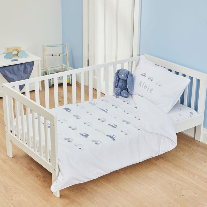 Personalised Blue Car Print Toddler Duvet and Pillow Set 150x120cm