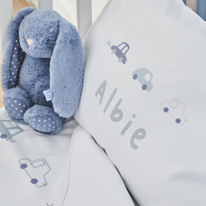Personalised Blue Car Print Toddler Duvet and Pillow Set 150x120cm