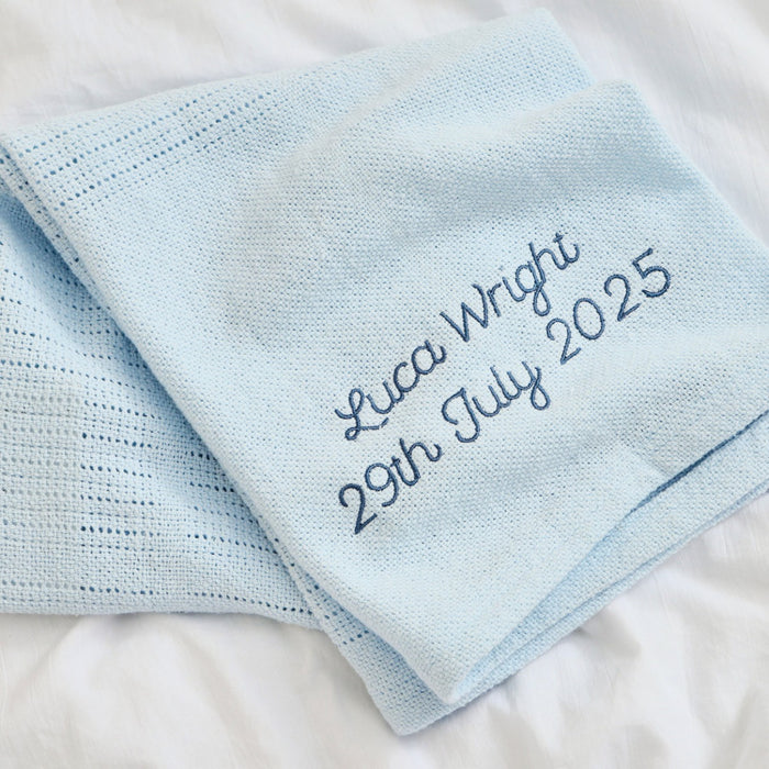 Personalised Blue Cellular Baby Blanket