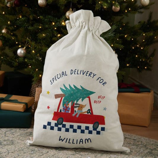Personalised Blue Checkered Christmas Tree Sack