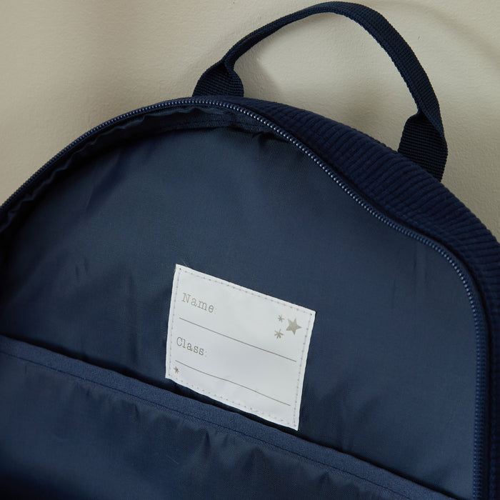 Personalised Blue Dino Large Navy Cord Backpack