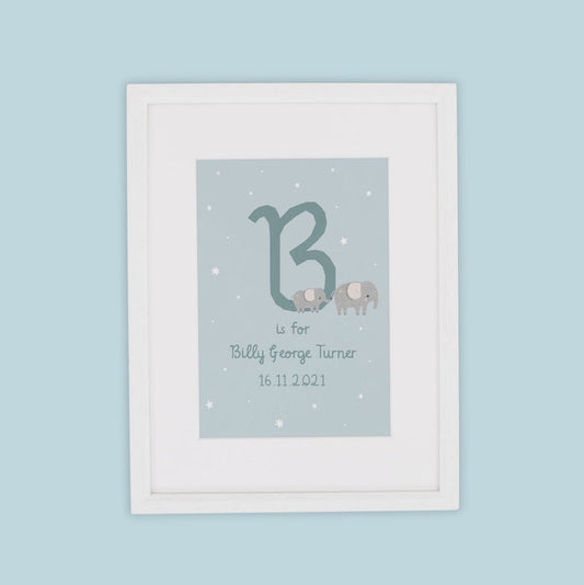 Personalised Blue Elephant Design Wall Art