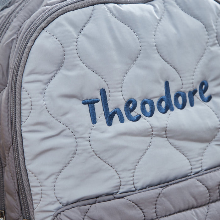 Personalised Blue Font Large Grey Quilted Backpack