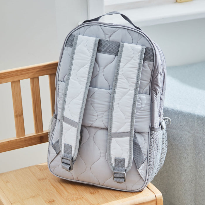 Personalised Blue Font Large Grey Quilted Backpack