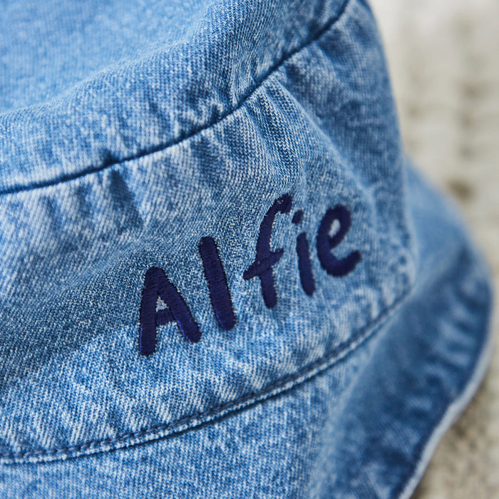 Personalised Blue Lettering Denim Bucket Hat