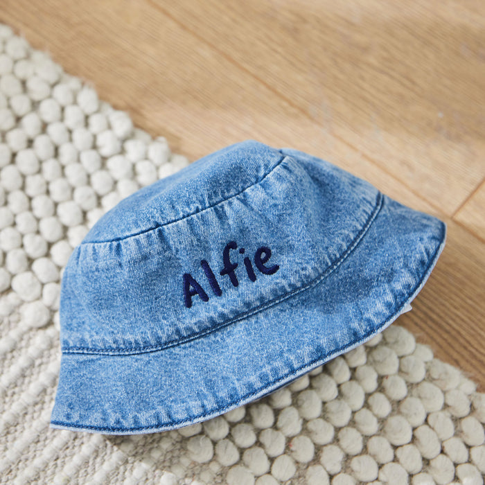 Personalised Blue Lettering Denim Bucket Hat
