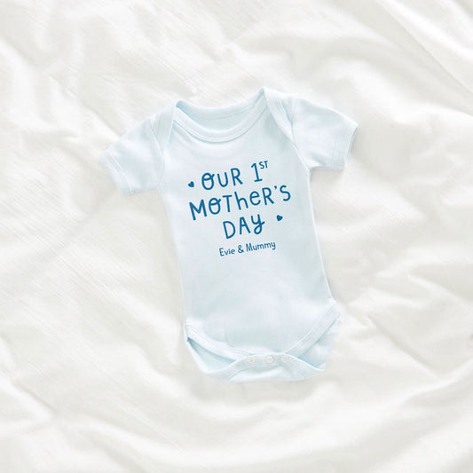 Personalised Blue Our 1st Mothers Day Bodysuit