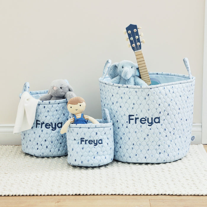 Personalised Blue Polka Dot Storage Bag Set (3 Pack)