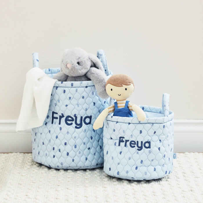 Personalised Blue Polka Dot Storage Bag Set