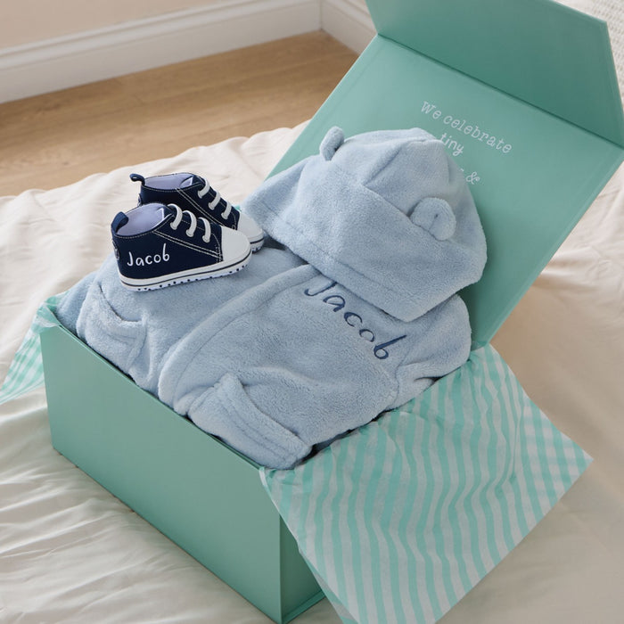 Personalised Blue Snuggle and Step Gift Set