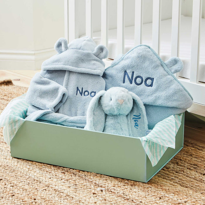 Personalised Blue Splash, Snuggle & Cuddle Gift Set