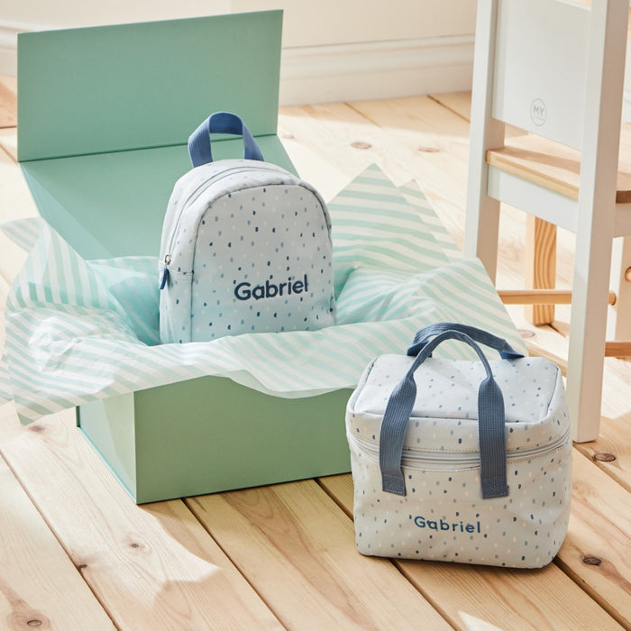 Personalised Blue Spot Backpack & Snack Bag Set