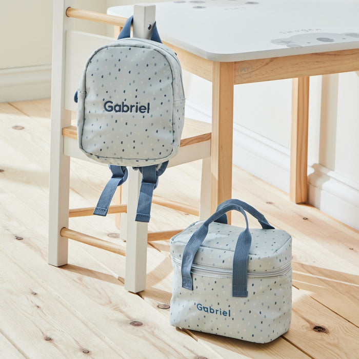 Personalised Blue Spot Backpack & Snack Bag Set