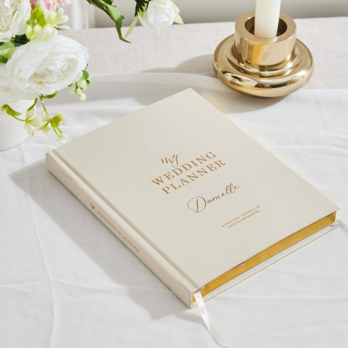 Personalised Blush & Gold Linen Wedding Planner Book by Made Yours
