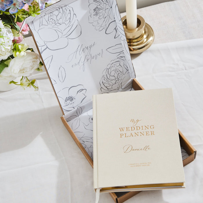 Personalised Blush & Gold Linen Wedding Planner Book by Made Yours