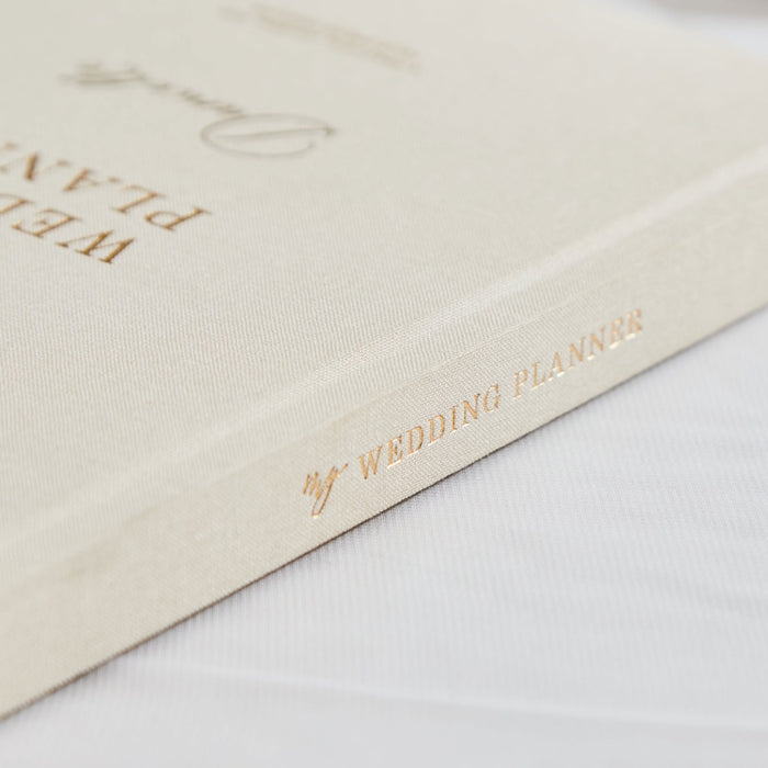 Personalised Blush & Gold Linen Wedding Planner Book by Made Yours