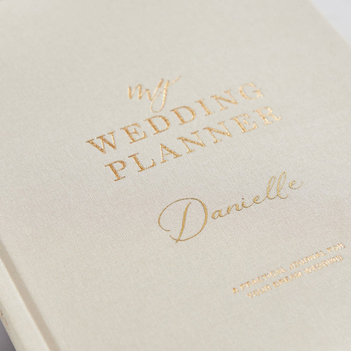 Personalised Blush & Gold Linen Wedding Planner Book by Made Yours