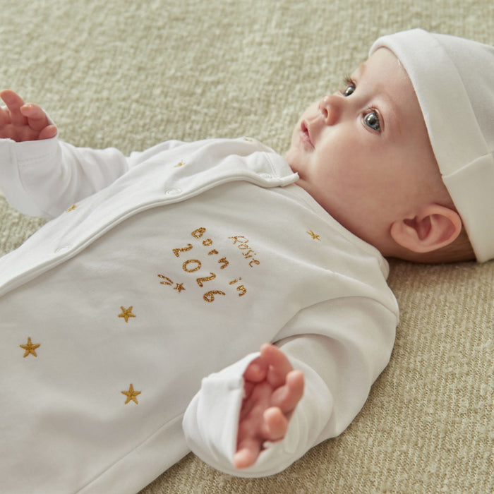 Personalised Born in 2026 Gold Star Sleepsuit