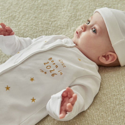 Personalised Born in 2026 Gold Star Sleepsuit